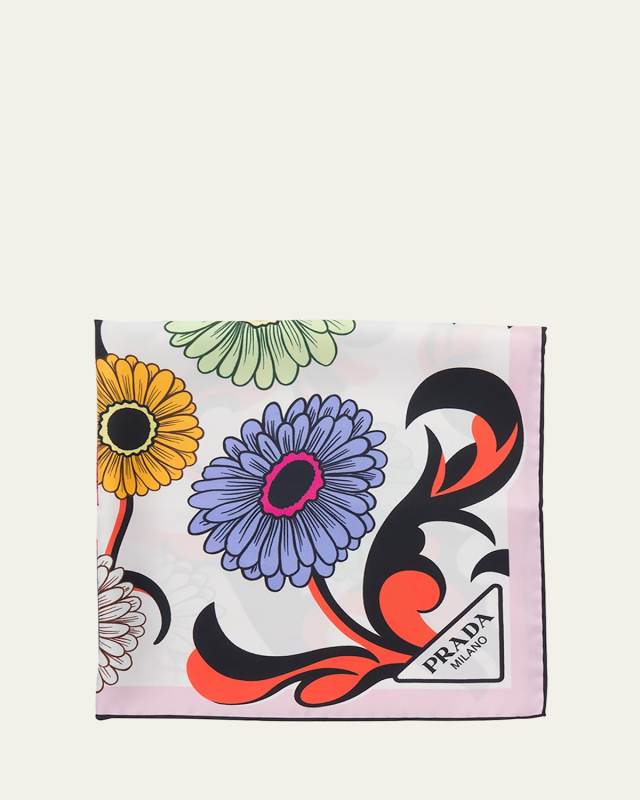Flower-Print Silk Scarf